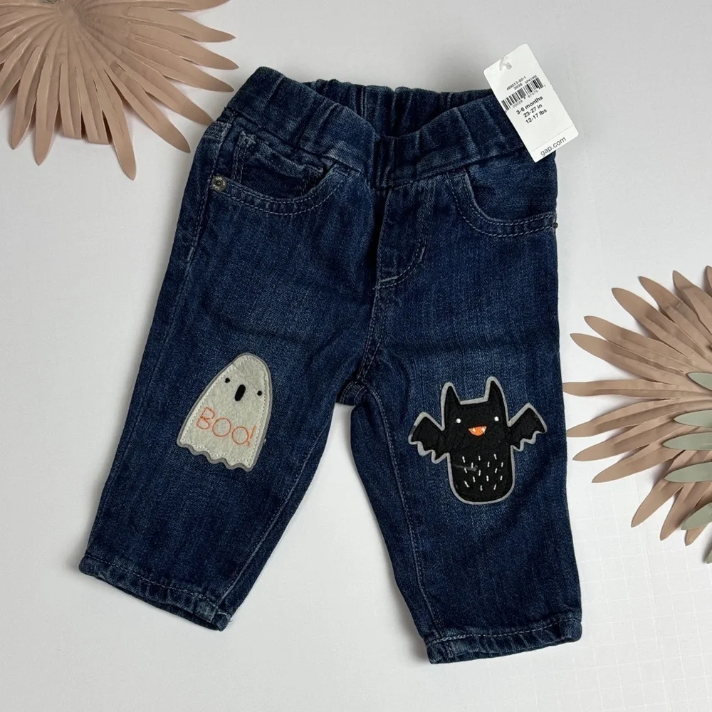 NWT GAP Baby Halloween Jeans with Ghost and Bat Patches - Size 3-6 Months